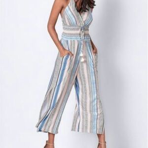 VENUS Blue and Pink Striped Jumpsuit